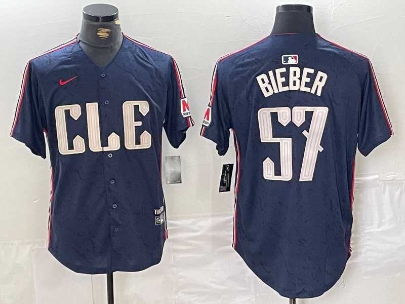 Mens Cleveland Guardians #22 Shane Bieber Navy 2024 City Connect Limited Stitched Jersey